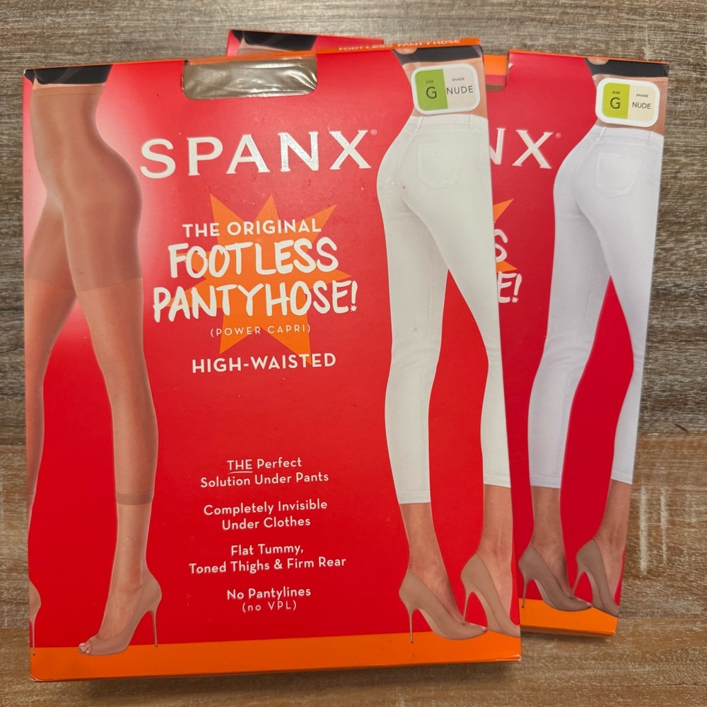 Spanx Footless Pantyhose Power Carpi Highwaisted in Nude size G, 2-pack
